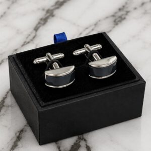 Manchetknopen halfrond zwart/zilver